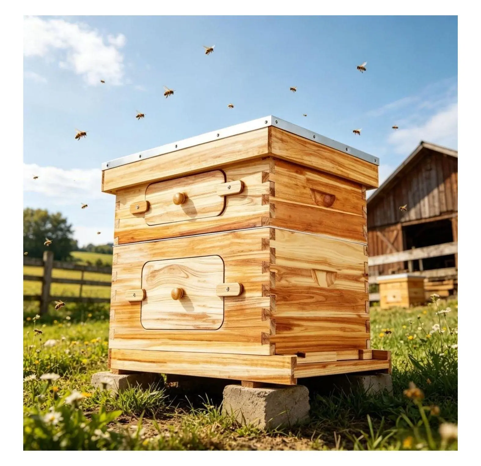 Beehive Outdoor Cedar Hive with Observation Windows - 10 Frame Bee Keeping Kit for Beginners - Wooden Bee Box with Swax Coating & Ventilation default title