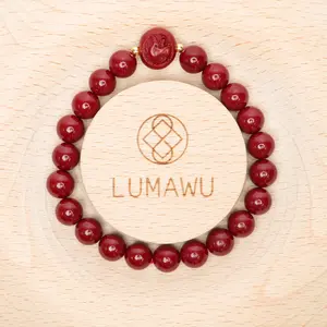 LUMAWU Sound-Cleansed 8mm Vermilion Mineral Cinnabar Chinese Zodiac Bracelet for Adults - Goat-Themed, Creativity-Boosting, Calm-Enhancing for Auspicious Occasions