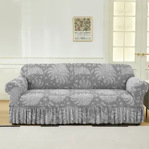 Stretchable Floral Sofa Cover with Fringe Skirt, Fits 1-3 Person Linear Armchair, Nylon/polyester Blend, All Seasons