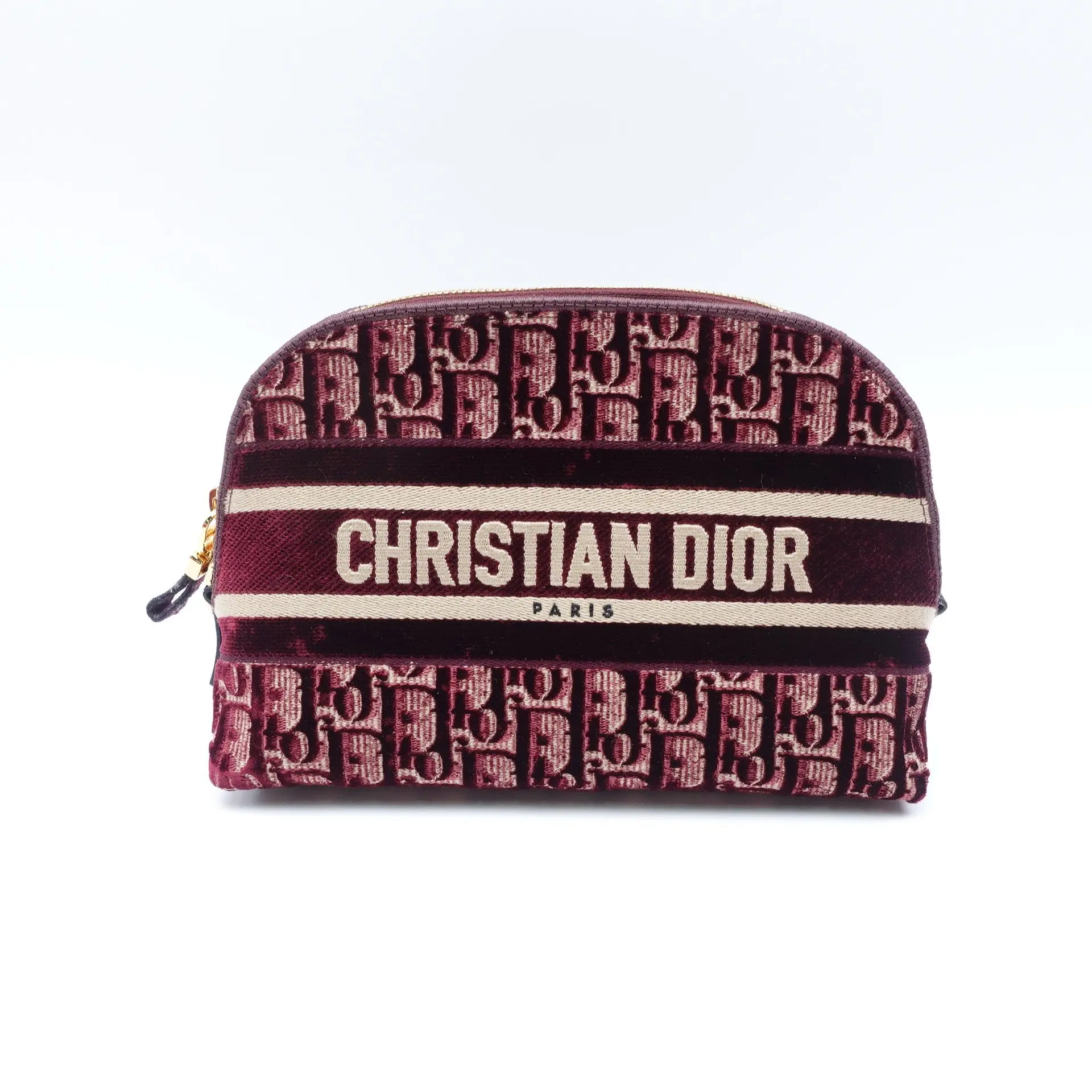 Pre-owned Dior Oblique jacquard canvas Zip Pouch Burgundy Oblique Jacquard T10427038
