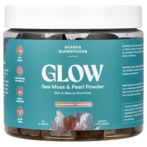 Akasha Superfoods Glow, Sea Moss & Pearl Powder, Strawberry Lemonade, 60 Gummies