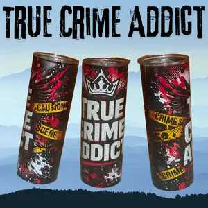 True Crime Addict 20oz Tumbler with Straw Lid Non-slip Bottom and Straw Brush Drinkware Bottle