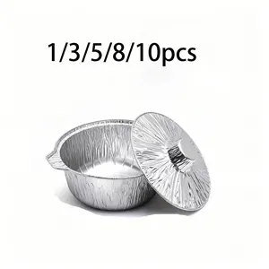 1/3/5/8/10pcs Disposable Aluminum Pot with Lid Round Foil Pans Disposable Cookware Food Container Portable for Vacation Trips Camping Baking Heating Cooking Kitchenware