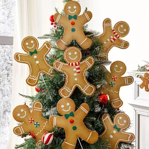 8pcs Large Gingerbread Man Christmas Tree Ornaments, Rustic Plastic Gingerbread Decorations, for Holiday Home, School, Office Vase Decor, with No Electricity Required, Featherless Festive Decor