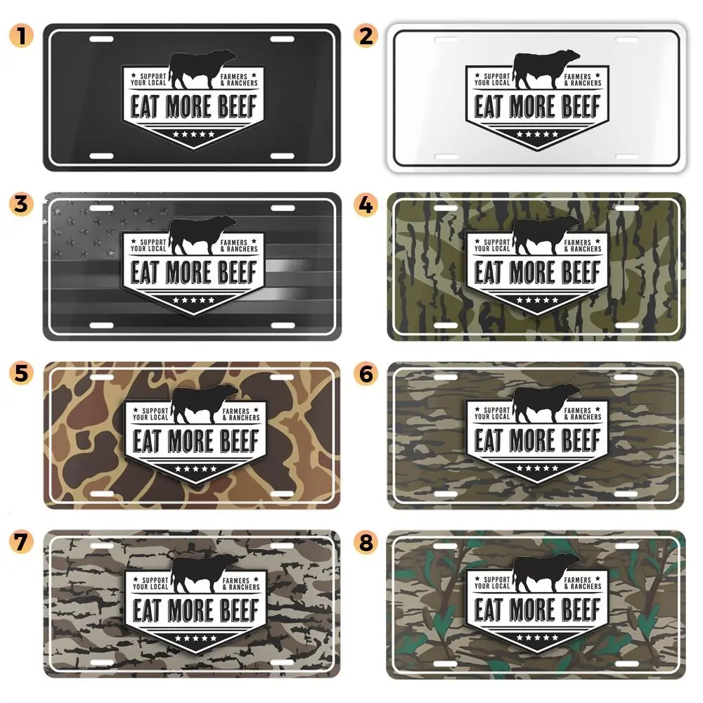 Eat More Beef Camo License Plate Collection, 12 x 6 Aluminum Vanity Tag, US Vehicles, Duck Camo, Woodland Camo, Farm Truck Best Gift, Truck Plate Gift