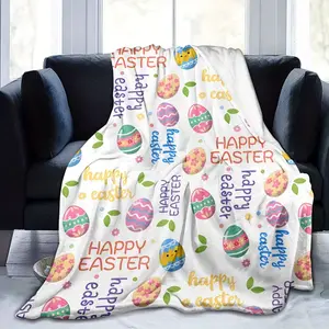 Easter Themed Flannel Fleece Blanket Soft Funny Throw Blanket Cozy Lightweight Plush Portable Cover Blanket For Sofa,Warm Gift For Birthday,Christmas,Multiple Blanket