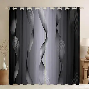 Gradient Black and Greyish White Blackout Curtains,Ombre Abstract Art Aesthetic Curtains& Drapes,Spiral Silver Print Wave Striped Pattern Curtains Privacy Window Film