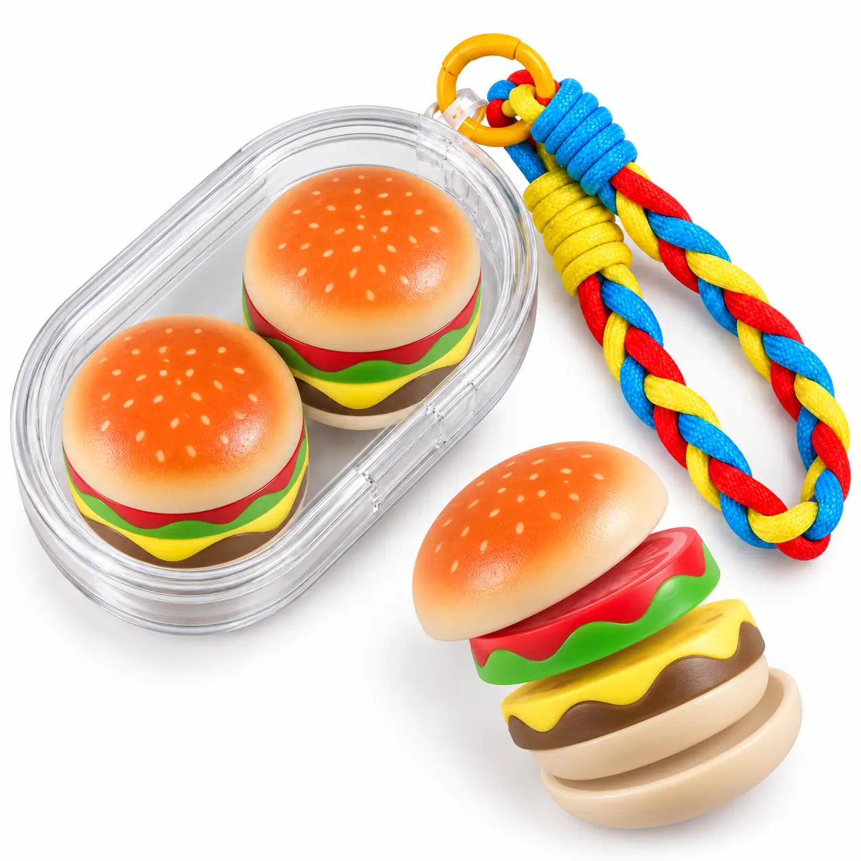1/2PCS Magnetic Hamburger Fidget Toys with Portable Keychain Case & Gift Message Card, Mini Sensory Stress Relief Twist-Stack Set, Travel Focus Toy, Unique Gifts for Ages 12+ Teens & Adults,Burger + Twisty Toy