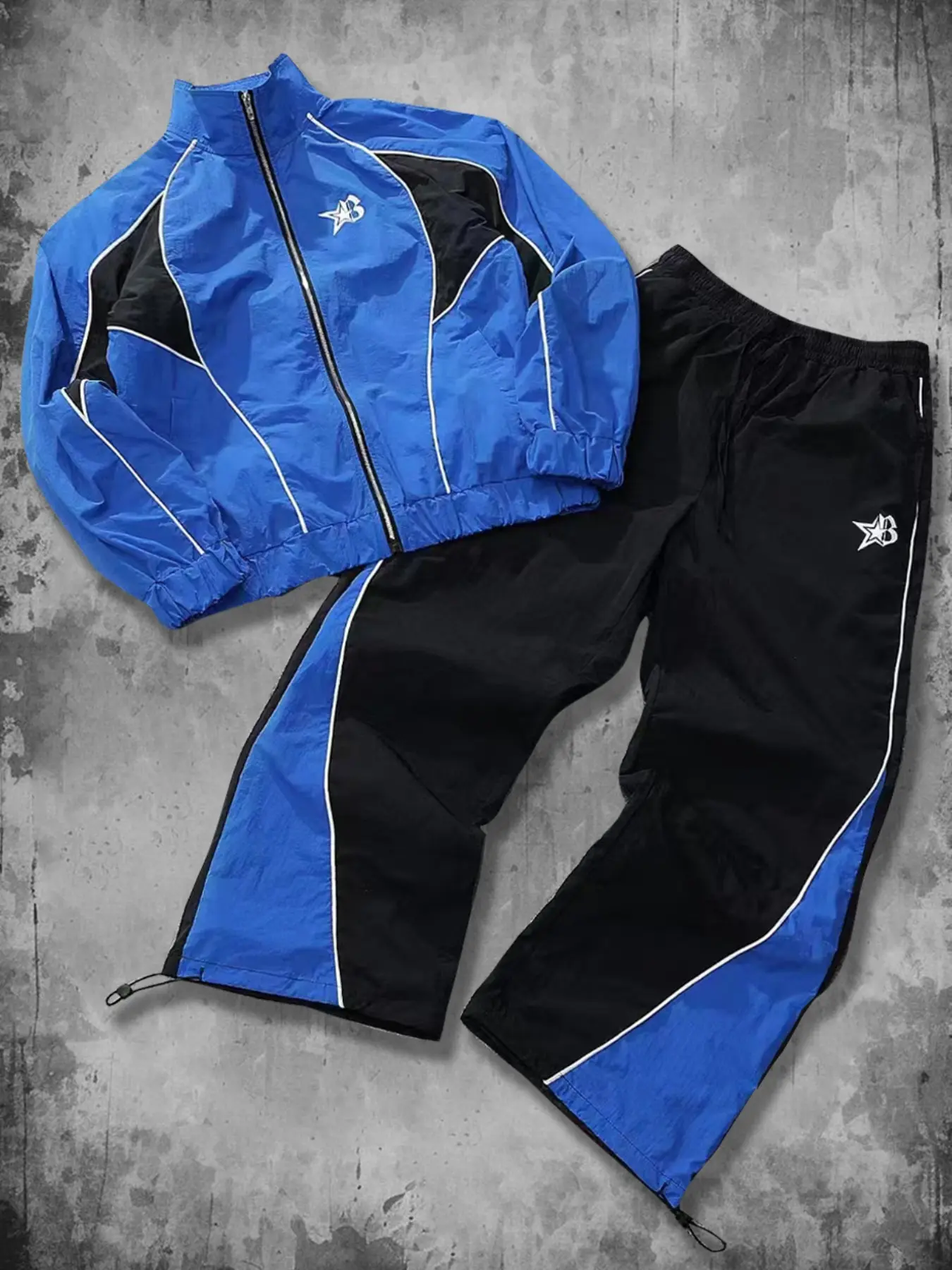 Men's Casual Fitted Sportswear Set High Neck Zipper Jacket and Pants, Unique Design, Suitable for Sports, Outdoor, Back to School, Blue and Athletic Activewear Tracksuits, Solid Tracksuit Set
