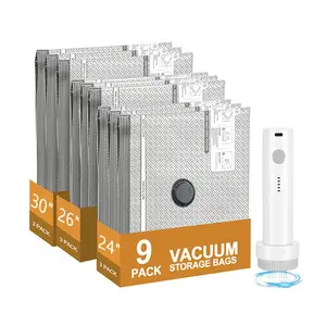 [2026 Upgraded] Cordless Travel Vacuum Storage Compression Bag travel packing pouch Set with Rechargeable air Pump 15 Pack Waterproof &Reusable Compression Packing Bags for 3Size,Perfect for Carry-On Suitcases Summer，space saving bag