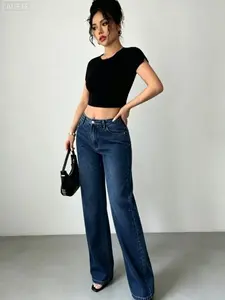Flamingals Bootcut Jeans For Women Mid Waist Vintage Stretchy Washed Boot Cut Denim Jeans