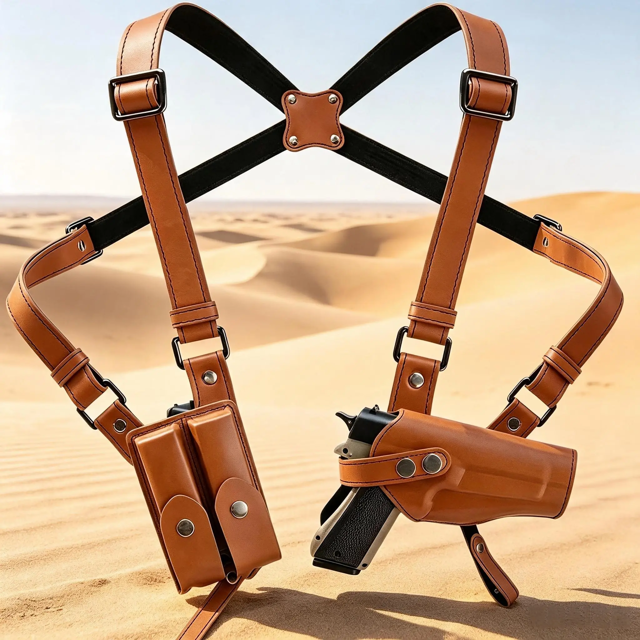 1911 Leather Shoulder Holster for Concealed Carry - Adjustable Strap, Vertical Design, 42cm Length, Secure, Discreet, Comfortable Fit