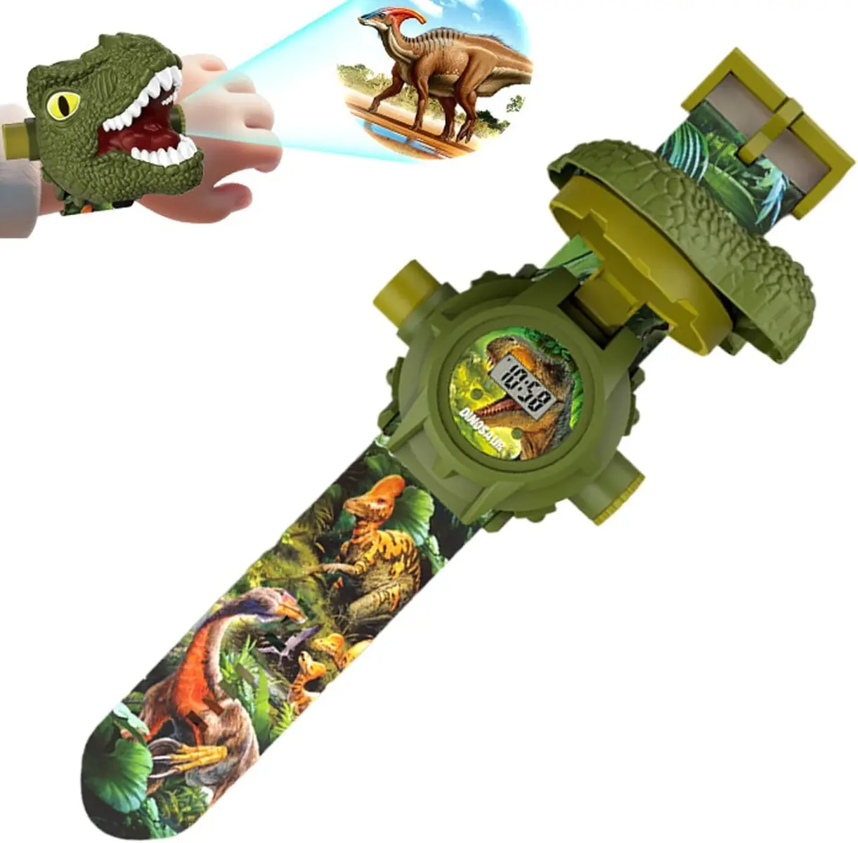 Children's Digital Watch 3D Cartoon Animal Projection for Boys Girls Adjustable Silicone Strap Educational Toy for Birthdays Easter Holidays Family Travel