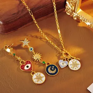 Wholesale European and American jewelry inlaid with sparkling zirconium and enamel glaze, asymmetrical star, moon, heart, and eye earrings