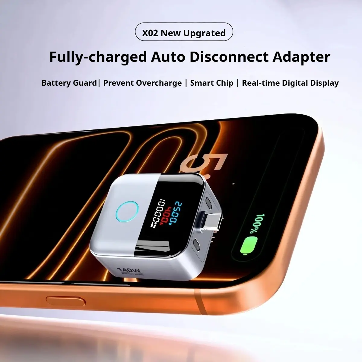 140W Type-C AI Auto-Disconnect Charge Adapter,New Version With Real-time digital display,temperature cooling,Overcharging Prevention,Physical Separator To Protect Battery,Smart Charging Accessory For Iphone,Smart Phone,Tablets,headphones and Smartwatch
