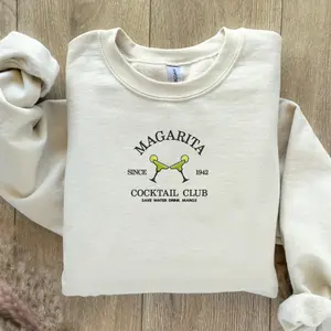 Margarita cocktail club embroidered sweatshirt or t-shirt, minimalist sweatshirt, embroidered clothing, gifts for her, book lovers