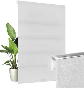 Allesin zen No Drill Cordless Roman Shades 27" x 48" Grayish White, 100% Blackout Linen Fabric Window Blinds, Thermal Insulated Room Darkening for Bedroom, Safe for Kids & Pets