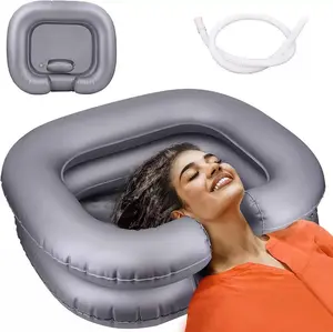 Double Layer Inflatable Hair Wash Basin, 1 Counts Durable Portable Washing Hair Pillow with 40in Drainage Pipe, PVC Soft Shampoo Bowl for Home Bathroom Dormitory Camping, Boyfriend Gifts，Bathroom Accessories