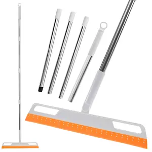 Multifunction Magic Broom, Household Silicone Wiper Floor Squeegee Non-Stick Hair Sweeping Tool 4 in 1 Adjustable Floor Scraping Sweeper for Bathroom, Window, Kitchen, Tile Floor Cleaning (Orange)