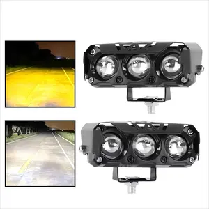 2PCS Triple Lens Design LED Motorcycle Lights, Miniature Size Super Bright Dual Color Lighting Spotlights, Car High Low Beam Fog Light, Suitable for Cars Trucks Suv Utv