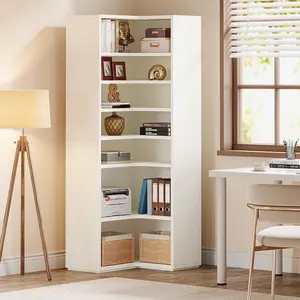 Tribesigns 65" Tall Corner Bookshelf, 9-Tier White Corner Bookcase with Storage Shelves, Modern Design for Living Room, Home Office, Bedroom