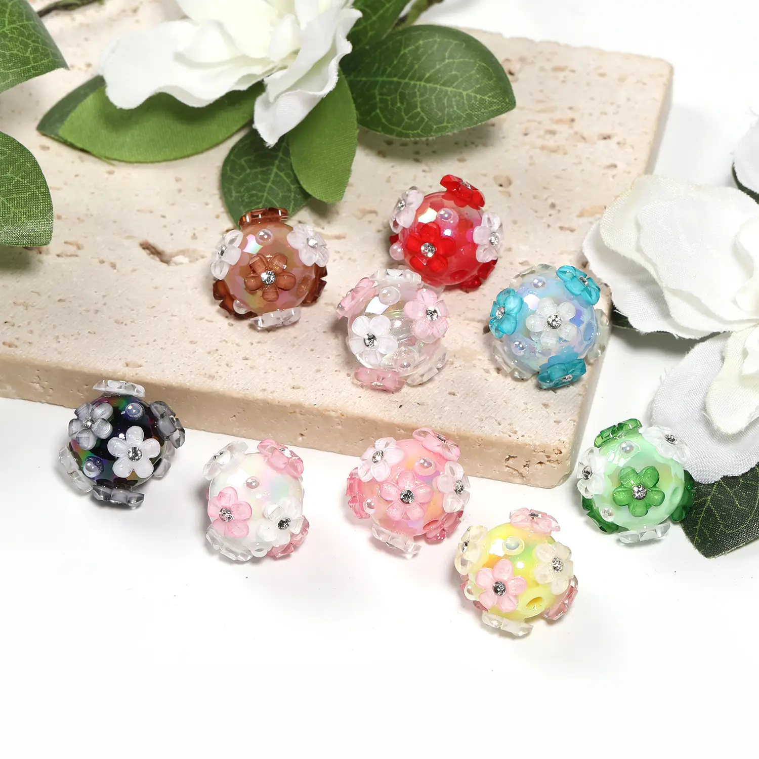 【B60】Qty 25 beads 16mm handmade diamond small flower hydrangea beads diy handmade jewelry mobile phone chain car hanging accessories materials