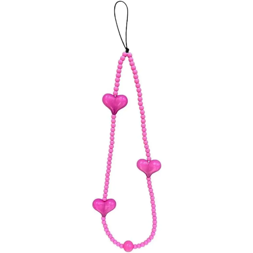 Heart Beaded Phone Charm Y2K Wrist Strap Handmade Wristlet  Anti-Lost Phone Lanyard