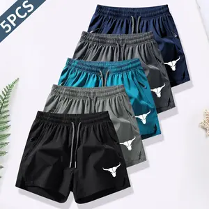 Men's Tie-Waist Pocket Shorts, Bull Print, Men's Clothing, Sports Casual Pocket Shorts with Elastic Waistband, Summer Beach Shorts