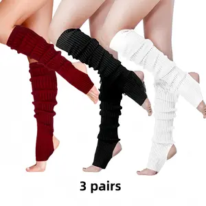 Long Leg Warmer 3 Pairs Women's Men 80s Party Ribbed Knit Dance Sports Neon Leg Warmers for Women 80s Sports Party Yoga Accessories Wide Calf Open Toe Compression Socks, Long Leg Warmers for Dance & Fitness - 80s Ribbed Knitted Design