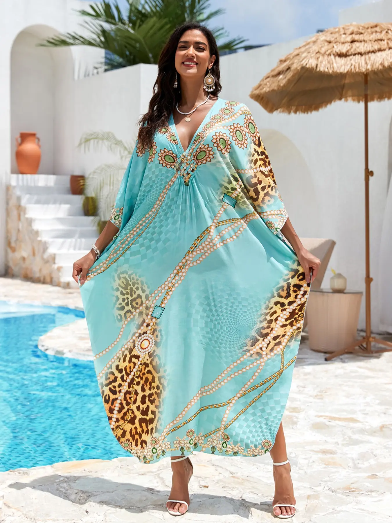 Women's Kaftan Dresses for Plus Size Summer Beachwear with Ethnic Print Kaftan & Swim Cover-Ups, Ethnic Pattern Kaftan, Boho Casual Kaftan, Stylish Comfortable Chic Fashion, Caftan Beach, Beach Kaftans