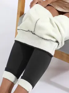 Seasonal clearance sale: 1 piece of plush lined thick leggings suitable for women, autumn and winter high-waisted slim-fit pants, thermal pants, solid-colored yoga pants, ideal for fitness, yoga, running, and winter sports, Basic