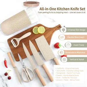 Kitchen Knife Set with Ultra Sharp Chef Knife Meat Knife and Anti Rust Utility Knives Durable Knife Block Set for Home Cooking Professional