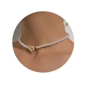 Wosois Pearl Necklace White Pearl OT Clasp Choker Fashion Dainty Jewelry Gift for Women and Girls