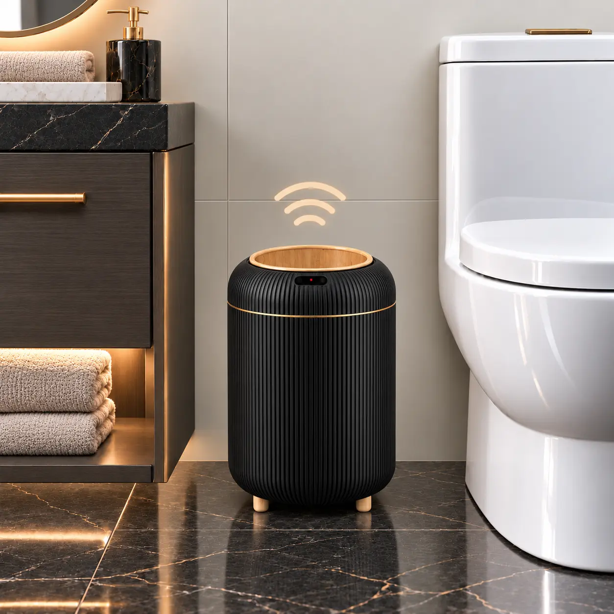 Smart Touchless Trash Can with Automatic Sensor Lid, Hands-Free Garbage Can for Bathroom, Bedroom, Kitchen & Living Room