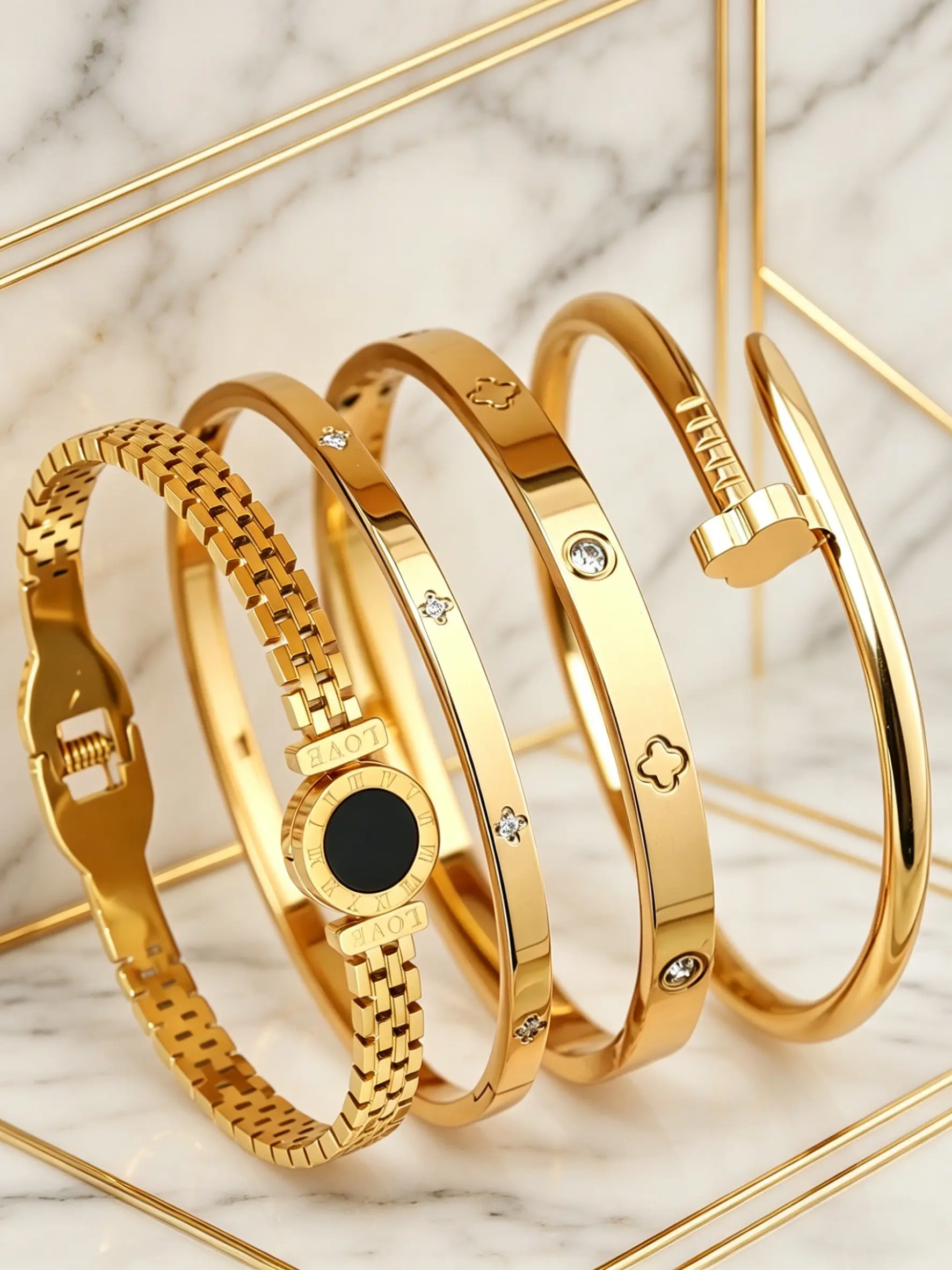 4-piece set of fashionable luxury classic bracelet sets, Elegant Jewelry Bracelet, made of stainless steel material, suitable for daily and formal occasions - perfect gift (birthday, anniversary, party)