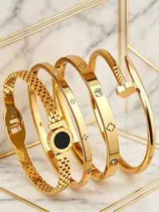 4-piece set of fashionable luxury classic bracelet combination, Elegant Jewelry Bracelet, made of stainless steel material, suitable for daily and formal occasions - perfect gift (birthday, anniversary, party)