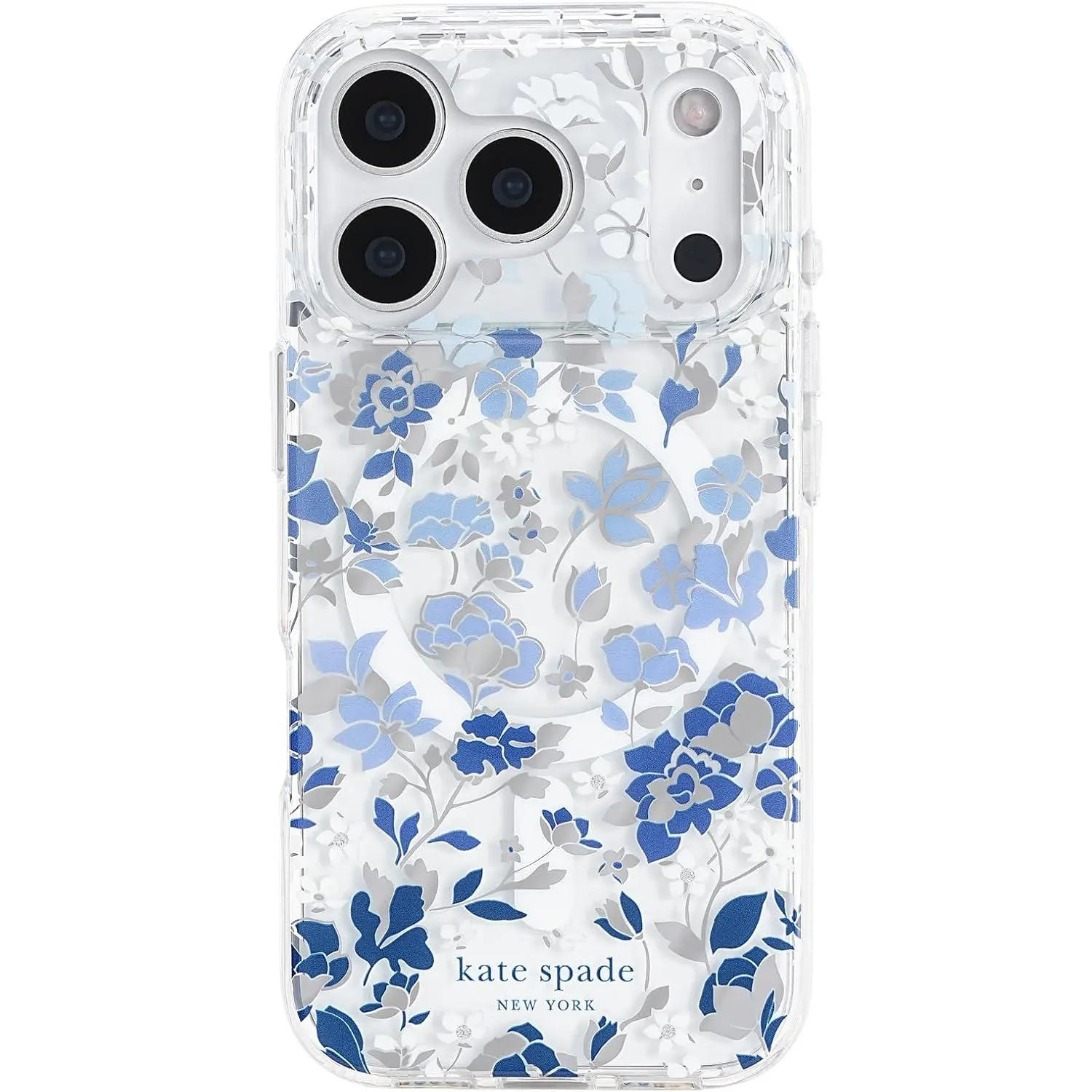 kate spade new york iPhone 17 Pro Case - Compatible with MagSafe - Designer Phone Case - Flowerbed Blue Gems Cover