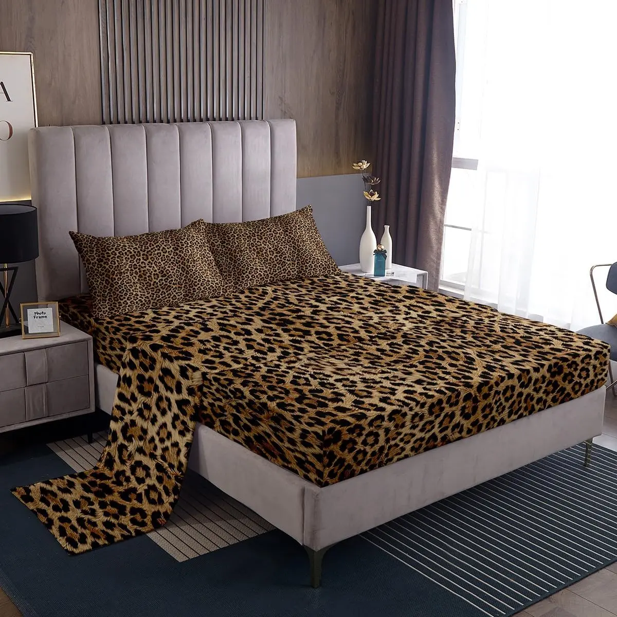Feelyou Queen Bed Set - Microfiber Leopard Cheetah Print, Deep-Pocket Fitted Sheet, Soft Breathable Bedding, Safari-Style for Kids (Multi-Size Available)