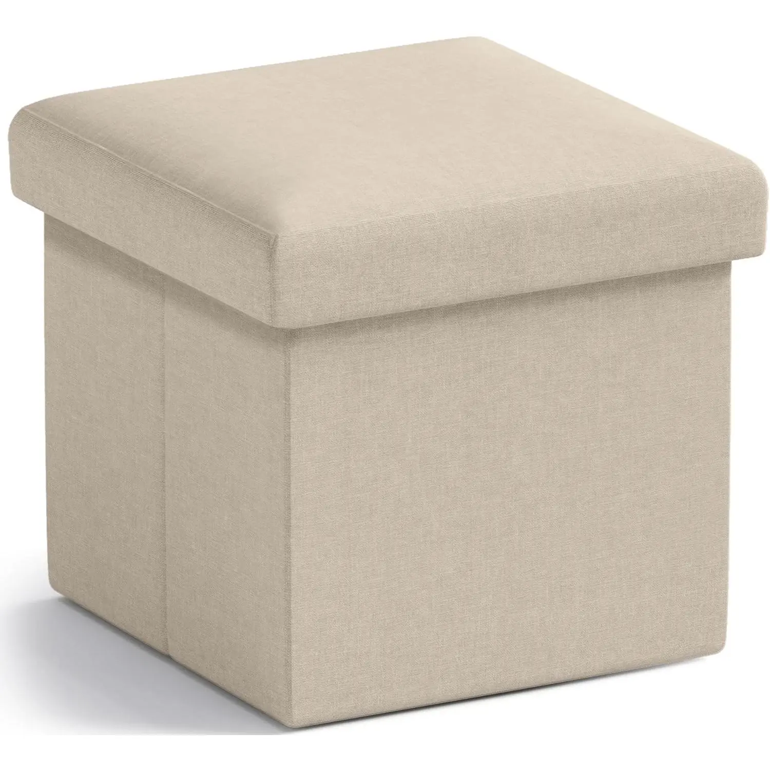 Small Storage Ottoman Foldable Collapsible Cube Square Linen Ottoman Foot Rest Stool Seat, for Living Room, Bedroom,  Office, Dorm - 12 x 12 x 12, Beige
