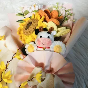 Oneternal Crochet Sunflower Tulip Daisy Bouquet, 1 Count Crochet Flower Bouquet, Crochet Artificial Flowers, Artificial Flower Bouquet, Birthday Gift, Party Gift, Home Decor