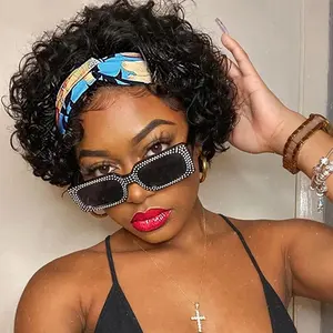 Short Curly Human Hair Wigs for Black Women Pixie Cut Wig Human Hair Pre Plucked with Baby Hair Curly Wig Human Hair Wig 180% Density
