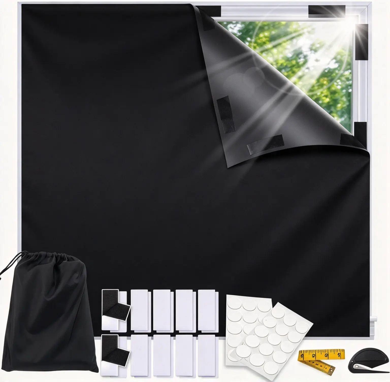 Portable 100% Blackout Curtain, 57"x 118" Portable Black Out Window Cover，Blackout Window Film Shades , Cuttable, No Drill,  for Bedroom, Nursery, Media Room, RV，Party Decor