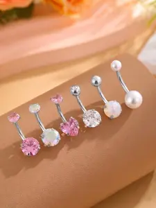 Stainless Steel Heart Shaped Navel Ring, Faux Pearl Piercing Jewelry, Sexy Short Style, Daily Wear, All Seasons, Party Fashion