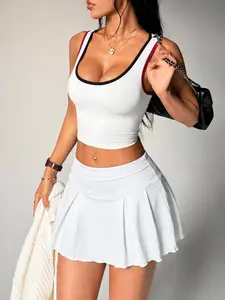 Women's High Elastic Pleated Sporty Culottes, Breathable Compression Wear, A-Line Design, Wide Waistband, Ideal for Yoga and Running, Pleated Sports Skirt, Workout Skirt