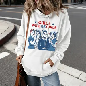 Girls Will Be Girls, Feminist Hoodie Unisex Oversized Drawstring Hooded Cotton Sweatshirt with Front Pocket for Daily Wear Comfort Hoodie for All Genders Printed Unisex Casual Hoodie Christmas Gift