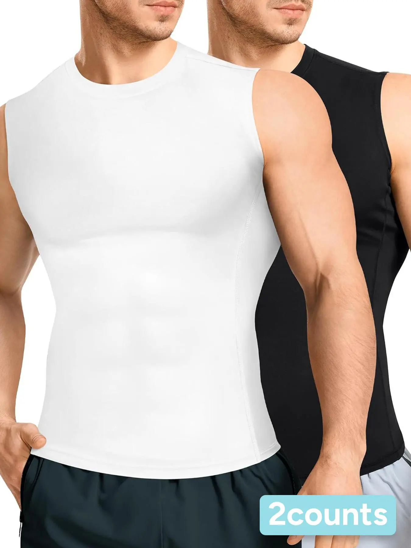 Men's Solid Color Compression Top, Tighter Fit, High Stretch Breathable Sleeveless Shapewear Top, Tummy Control Shaper for Men, Compression Shapewear Tops