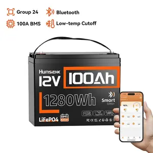 【Summervibes】HumsiENK 12V 100Ah LiFePO4 Bluetooth Lithium Battery, Built-in 100A BMS & Low-Temp Protection, for RV/Marine/Trolling Motor/Off-Grid/Home Backup