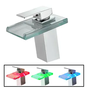 Waterfall showerhead LED bathroom faucet, single handle bathroom sink sink faucet in Chrome