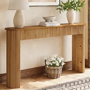 Tribewood Retro Console Table for Living Room - Solid Wood, 63" Long, Vertical Fluted Stripes & Sturdy Wide Legs