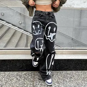 Denim trousers women's printed new ripped jeans